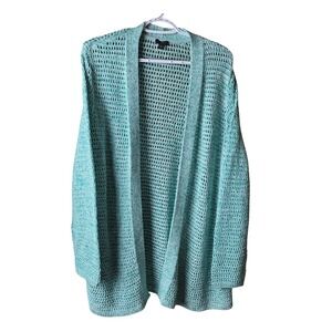 J. Jill Wearever Open Knit Cardigan Sweater XL Aqua Blue 100% Cotton Long